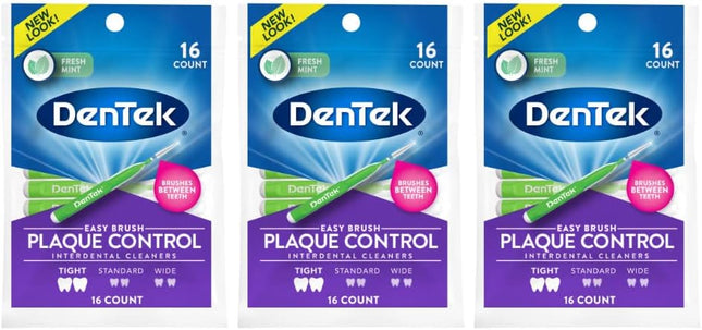 DenTek Easy Brush Oral Cleaners Extra Tight, Fresh Mint Green 16 Count (Pack Of 3)