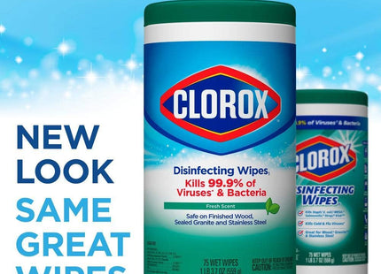 Clorox Disinfecting Wipes Fresh All-Purpose Cleaner, Fresh Scent, 75 Count (Pack Of 12)