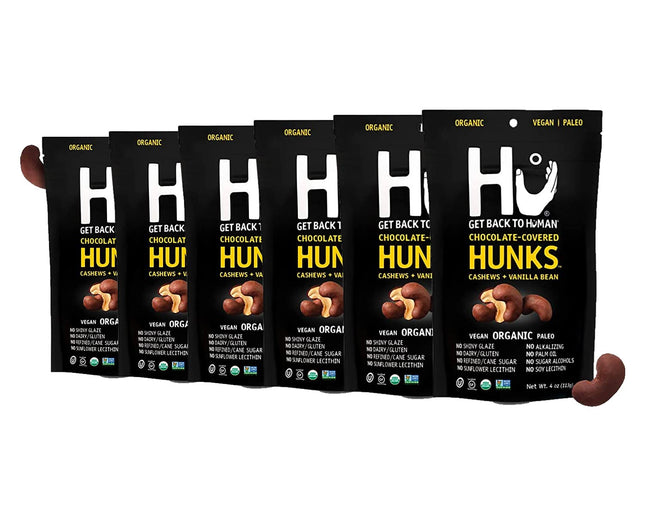 Hu Cashews Plus Vanilla Bean Chocolate Covered Hunks , Vegan, Paleo, Organic Dark Chocolate 4 Ounce (Pack Of 6)