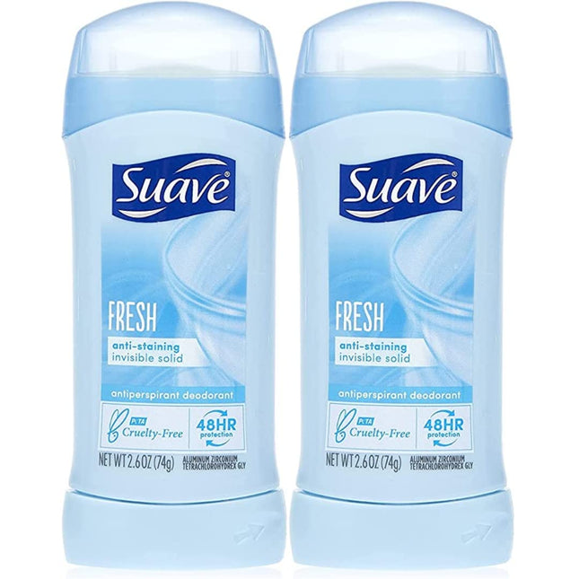 Suave 48-Hour Anti-Staining Antiperspirant & Deodorant Stick, Invisible Solid, Fresh, 2.6 Ounce (Pack Of 2)