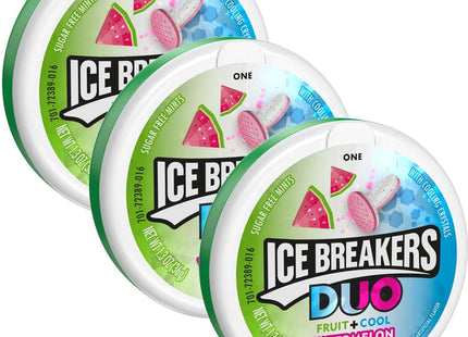 Ice Breakers Duo Fruit + Cool, Watermelon Flavored, cooling crystal, Sugar Free Mints Candy, 1.3 Ounce (Pack Of 3)