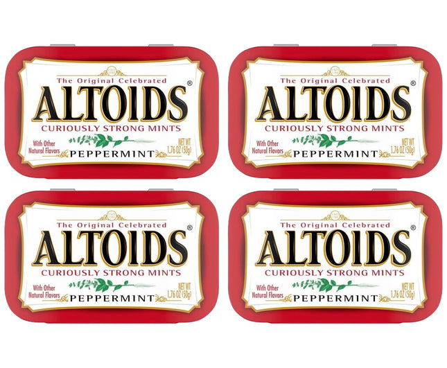 Altoids Classic Peppermint, Strong Breath Mints Hard Candy, Individual Packs Tin, 1.76 Ounce (Pack Of 4)