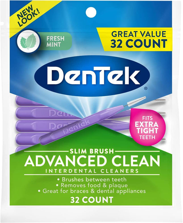 DenTek Slim Brush Advanced Clean Interdental Cleaners Tight 32 Count (Pack Of 1)