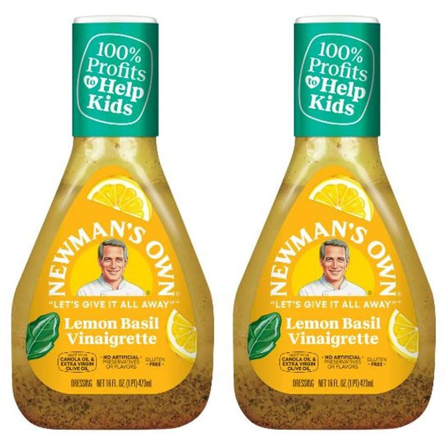 Newman's Own Lemon Basil Italian Vinaigrette Salad Dressing, No Artificial Flavors, Gluten-Free, 16 Ounce (Pack Of 2)