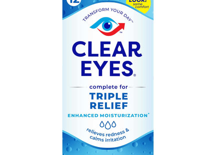 Clear Eyes Triple Relief Lubricant Eye Drops 0.5 Fl Oz (Pack Of 12)