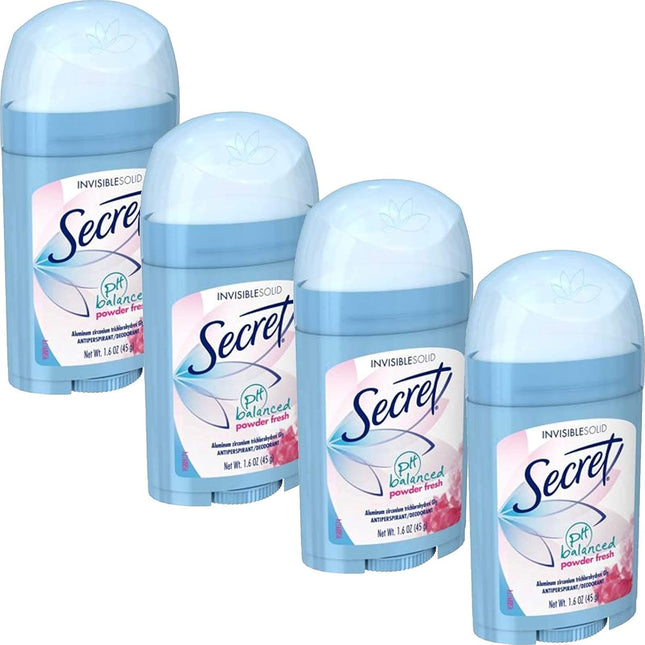 Secret Invisible Solid, Antiperspirant Deodorant Stick, Powder Fresh Scent, 1.6 Ounce (Pack Of 4)