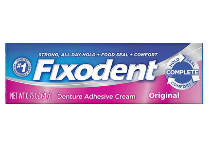 Fixodent Original, Complete Secure Denture Adhesive Cream, All Day Strong And Long Hold, 0.75 ounce (Pack Of 5)