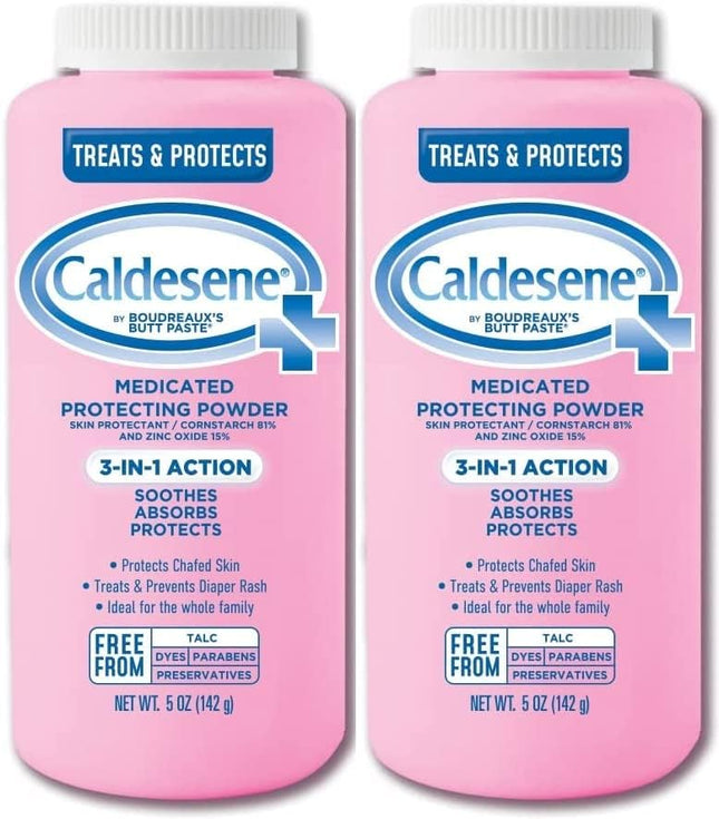 Caldesene Medicated Protecting Body Powder with Zinc Oxide and Cornstarch, Talc Free, 5 Oz (Pack Of 2)