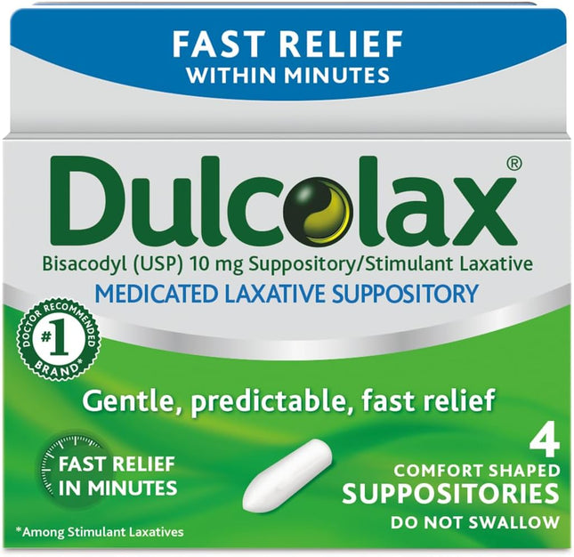 Dulcolax Laxative Suppository for Gentle, Overnight Constipation Relief 4ct (Pack Of 1)