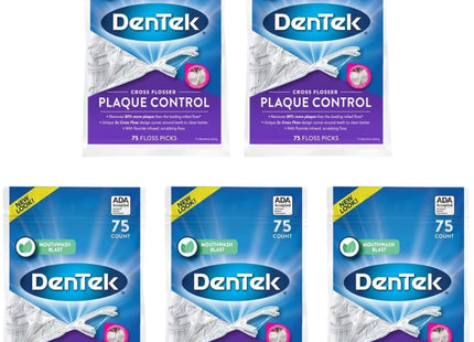 DenTek Cross Flosser Plaque Control Floss Picks X-Shaped Floss 75 Count (Pack Of 2)