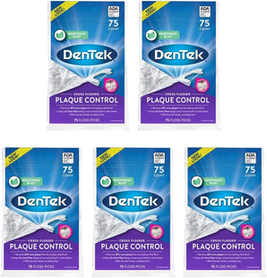 DenTek Cross Flosser Plaque Control Floss Picks X-Shaped Floss 75 Count (Pack Of 5)