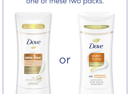 Dove Even Tone Antiperspirant Deodorant Stick, Calming Breeze Sweat Block, Apple Blossom & Mango Butter, 2.6 Ounce (Pack Of 24)