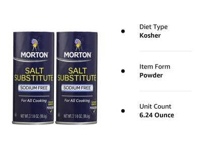 Morton Salt Substitute, Sodium Free, or Sodium Restricted Diets, For All Cooking Purpose 3.12 Ounce (Pack Of 4)