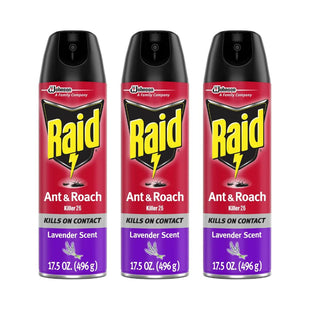 Raid Ant & Roach Killer Spray 26, Indoor and Outdoor Insecticide, Lavender Scent, Aerosol Spray, 17.5 Ounce (Pack Of 3)