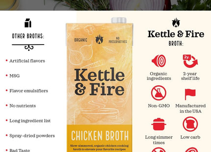 KETTLE &amp; FIRE Organic Chicken Broth, Made with Organic Chicken Bones, 32 Oz (Pack Of 4)