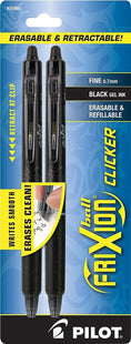 Pilot FriXion Clicker Retractable, Erasable, Refillable, Gel Pens, (31460) Fine Point, Black Ink, 2 Count (Pack Of 3)