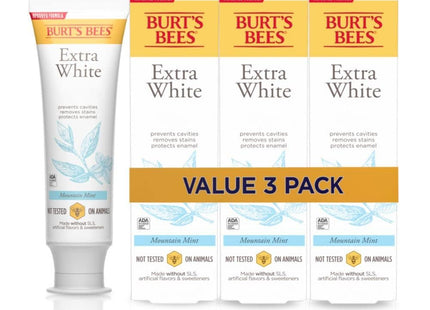 Burt`s Bees Extra White Toothpaste, Fluoride Toothpaste, Natural Flavor, Mountain Mint, 4.7 oz (Pack Of 3)