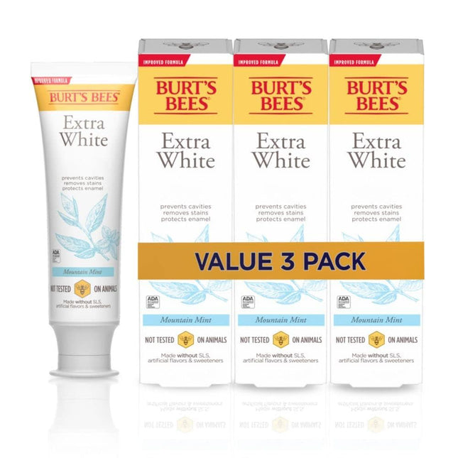 Burt`s Bees Extra White Toothpaste, Fluoride Toothpaste, Natural Flavor, Mountain Mint, 4.7 oz (Pack Of 3)