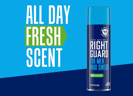 Right Guard Sport, Antiperspirant & Deodorant Spray, 48-Hour Odor Control, Fresh Scent, 6 Ounce (Pack Of 12)