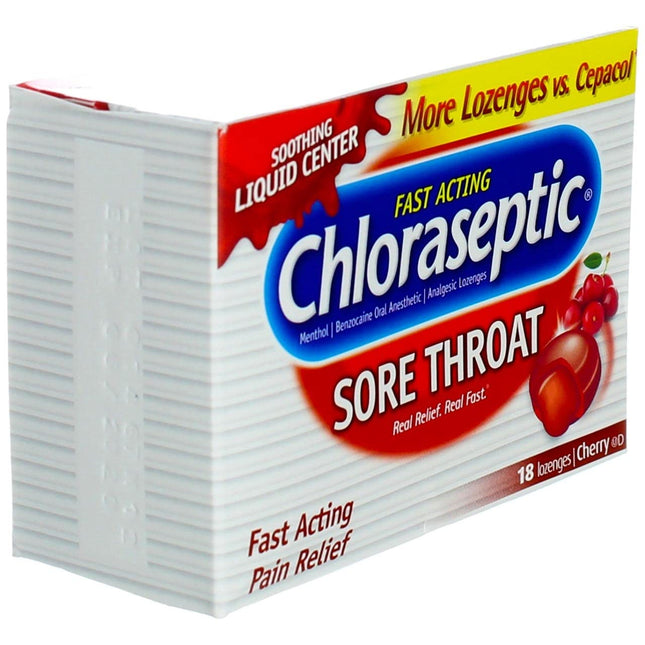 Chloraseptic Fast Acting Soar Throat Lozenges, Cherry Flavor, 18 Count (Pack Of 2)