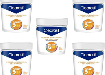 Clearasil ultra 5 in 1 Acne Control Treatment Facial Cleansing Daily Pads, Skincare, 90 Count (Pack Of 12)