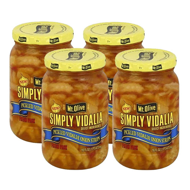 Mt. Olive Simply Vidalia Pickled Onion Strips, No Artificial Color, Kosher, 16 Ounce (Pack Of 4)