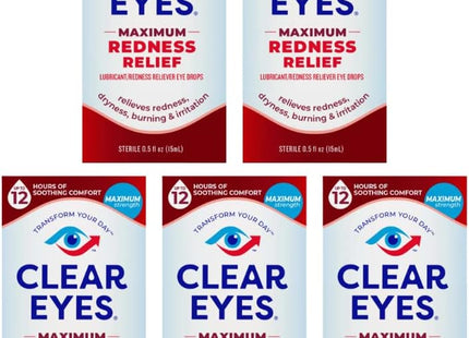 Clear Eyes Maximum Redness Eye Relief Lubricant Eye Drops 0.5 Fl Oz (Pack Of 12)