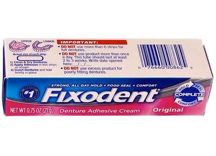 Fixodent Original, Complete Secure Denture Adhesive Cream, All Day Strong And Long Hold, 0.75 ounce (Pack Of 5)