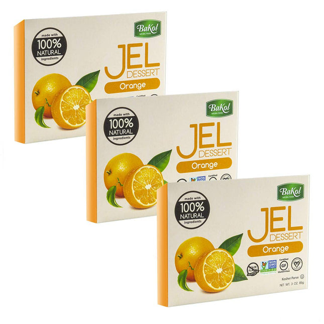 Bakol Jel Dessert, All Natural Vegan Dessert Mix, Kosher, No Artificial Sweeteners Flavors or Colors, Orange Flavor 3 Ounce (Pack Of 3)