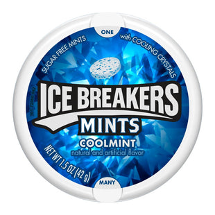 Ice Breakers cooling crystals, Sugar Free, Fresh Breath, Cool-Mint flavor, Mints Tin, 1.5 Ounce (Pack Of 6)