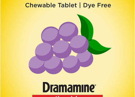 Dramamine Motion Sickness for Kids, Chewable, Dye Free, Grape Flavored, 8 Count (Pack Of 2)