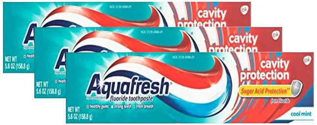 Aquafresh Cavity Triple Protection Fluoride Toothpaste, strong teeth & fresh breath, Cool Mint, 5.6 Ounce (Pack Of 3)