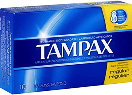 Tampax Cardboard Tampons, Regular, Absorbency, Anti-Slip Grip, Leak-Guard Skirt, Unscented, 10 Count (Pack Of 24)