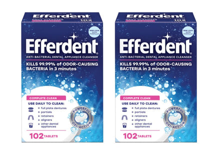 Efferdent Original Anti-Bacterial, Retainer and Denture Complete Cleanser Tablets, 102 Tablets (Pack Of 2)