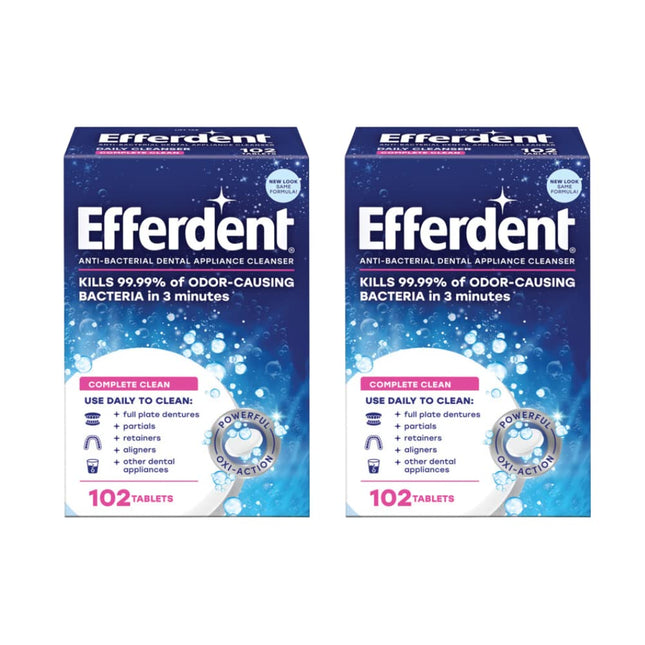 Efferdent Original Anti-Bacterial, Retainer and Denture Complete Cleanser Tablets, 102 Tablets (Pack Of 2)