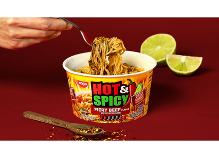 Nissin Bowl Noodles, Hot & Spicy, Beef Flavor, Ramen Noodle Soup, Non-MSG, Shelf-Stable, 3.28 Ounce (Pack Of 6)