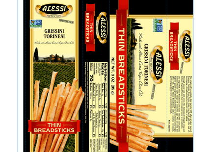 Alessi Imported Breadsticks, Thin Autentico Italian Crispy Bread Sticks, Low Fat Made with Extra Virgin Olive Oil, 3 Ounce (Pack Of 1)