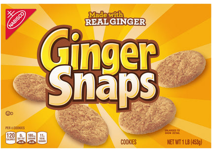 NABISCO Real Ginger Snaps Cookies, Ginger Old Fashioned Cookies, Crunchy Snack, 16 Ounce (Pack Of 24)