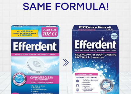 Efferdent Original Anti-Bacterial, Retainer and Denture Complete Cleanser Tablets, 102 Tablets (Pack Of 6)