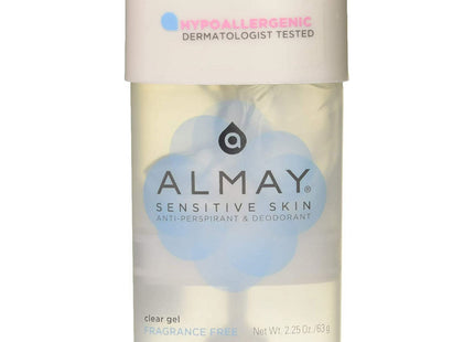 Almay  AntiPerspirant & Deodorant, Hypoallergenic, Dermatologist Tested for Sensitive Skin, Fragrance Free, Clear Gel, 2.25 Ounce (Pack Of 24)