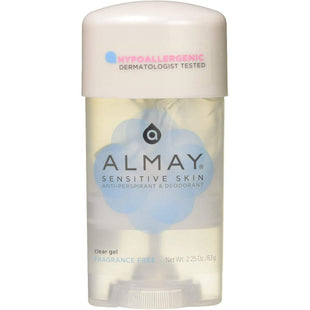 Almay  AntiPerspirant & Deodorant, Hypoallergenic, Dermatologist Tested for Sensitive Skin, Fragrance Free, Clear Gel, 2.25 Ounce (Pack Of 8)