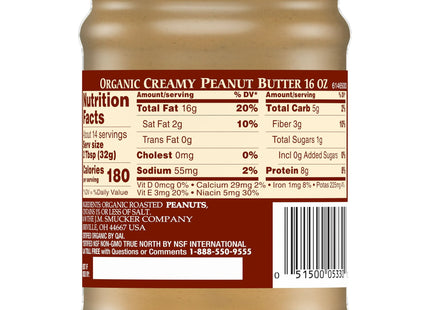 Smucker's Organic Creamy Peanut Butter, Gluten free, 16 Ounces (Pack Of 6)