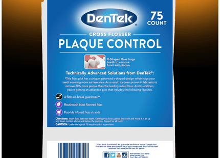 DenTek Cross Flosser Plaque Control Floss Picks X-Shaped Floss 75 Count (Pack Of 2)