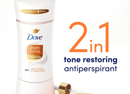 Dove Even Tone Antiperspirant Deodorant Stick, Calming Breeze Sweat Block, Apple Blossom & Mango Butter, 2.6 Ounce (Pack Of 24)