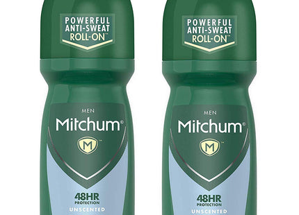 Mitchum Men Powerful Anti-Sweat Antiperspirant Deodorant Roll On, Unscented, 3.4 oz (Pack Of 2)