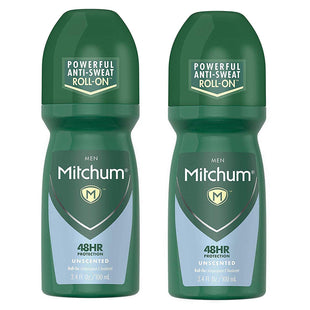 Mitchum Men Powerful Anti-Sweat Antiperspirant Deodorant Roll On, Unscented, 3.4 oz (Pack Of 2)