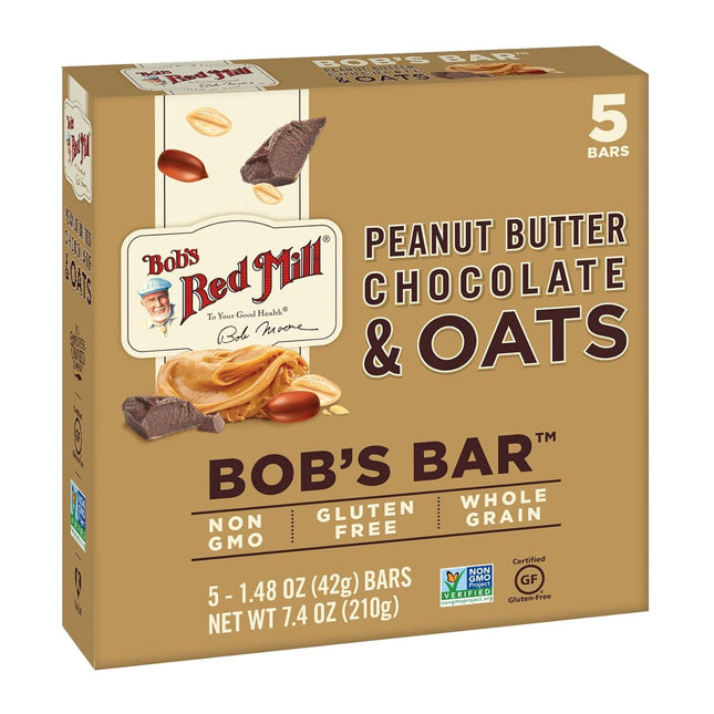 Bob's Red Mill Peanut Butter, Whole Grain, Chocolate & Oats Bob's bar Single bar, 1.76 Ounce (Pack Of 5)