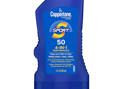 Coppertone SPORT Body Sunscreen Lotion, SPF 50, Water Resistant, Broad Spectrum, Travel Size, 3 Ounce (Pack Of 12)