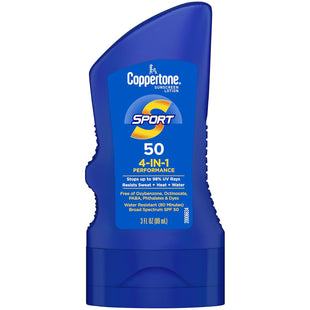 Coppertone SPORT Body Sunscreen Lotion, SPF 50, Water Resistant, Broad Spectrum, Travel Size, 3 Ounce (Pack Of 1)