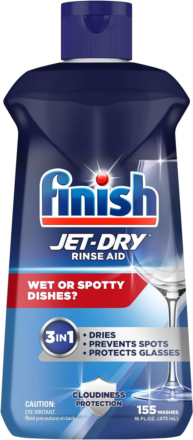 Finish Jet-Dry Rinse Aid, Dishwasher Liquid, Rinse & Drying Agent, Unscented, 16 Ounce (Pack Of 4)